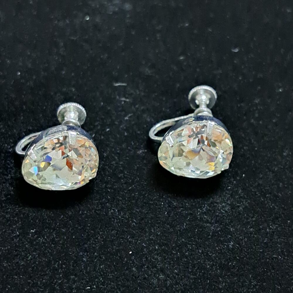 Vintage Eisenberg Ice 1940's screwball Rhinestone silver earrings